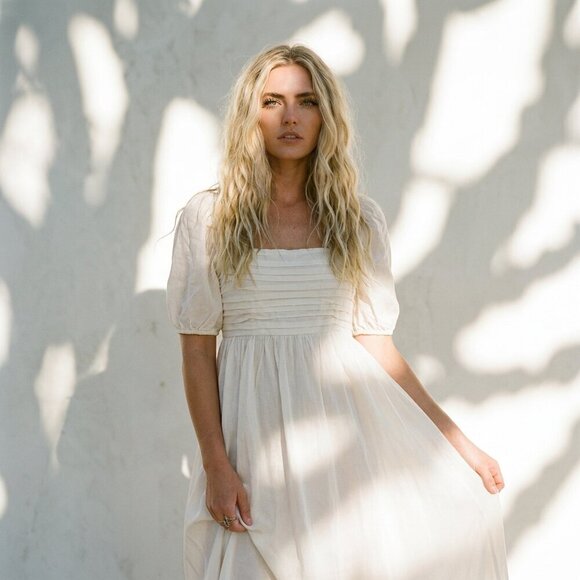 NWT By The River White Flowy Midi Dress | Spring Picnic Boho Cottagecore M - Picture 8 of 9